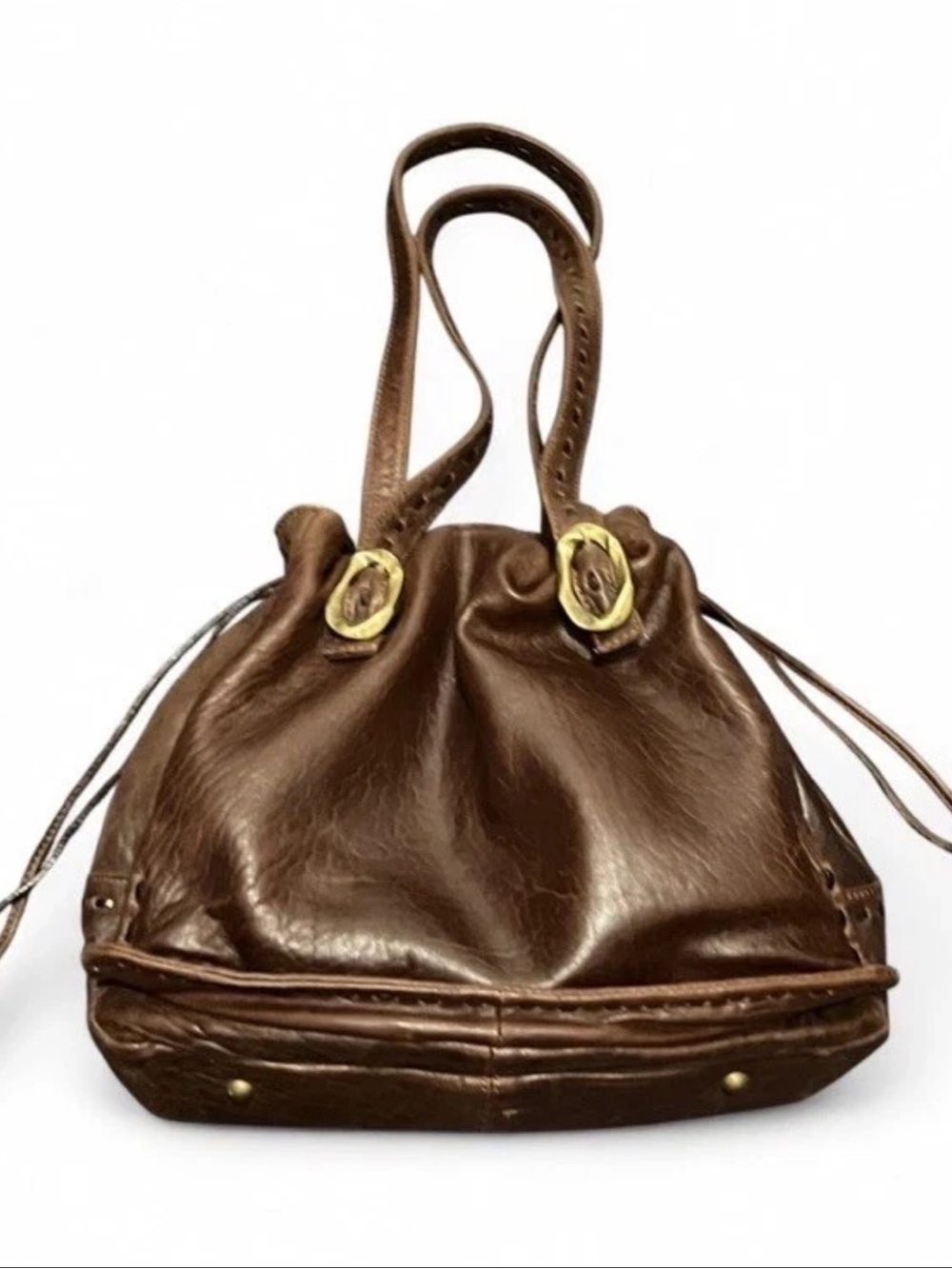Paolo Masi Leather Drawstring Satchel Bag Dark Brown Made in Italy 10”x14”